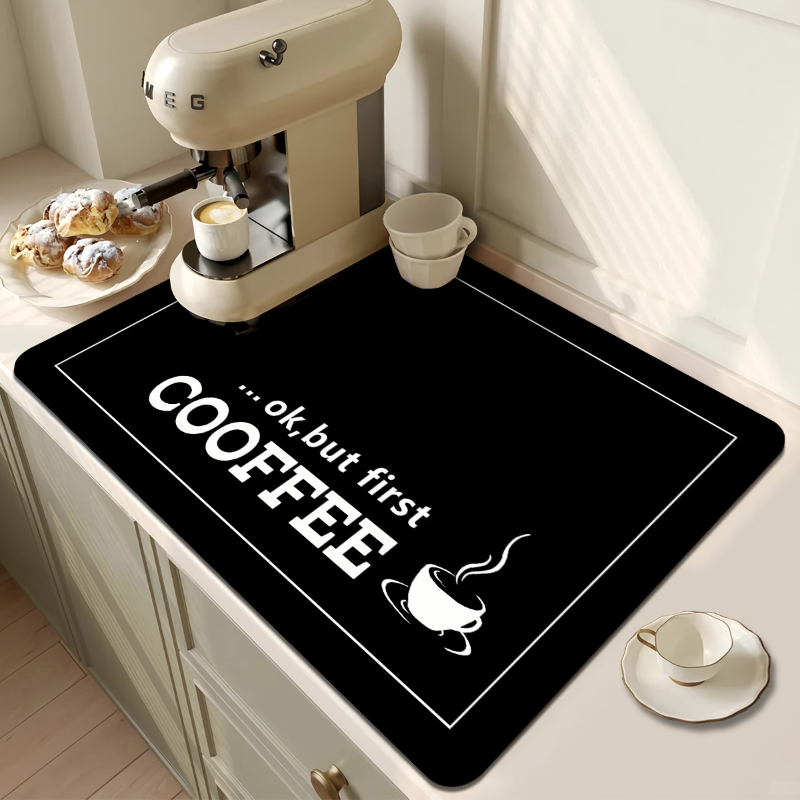 Bar Mat Rubber - Ok, aber zuerst Kaffee Text Küchenablaufmatte,