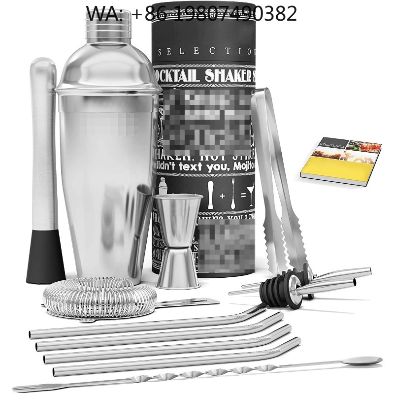 Bar Spoon Twisted - Basis-Bar-Mixing-Set, 13-teiliges Edelstahl-Cocktail-Set mit Boston Shaker,