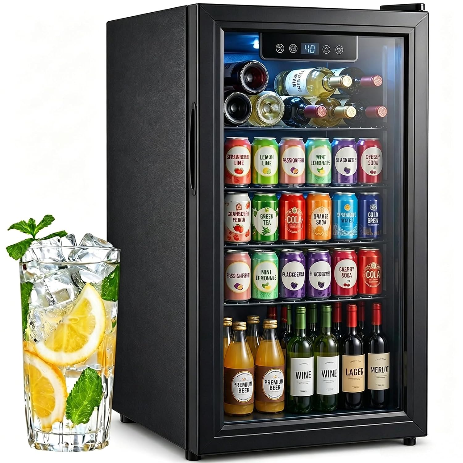 Home Bar And Fridge - 3,2 Kubikfuß Getränkekühlschrank mit Glastür &