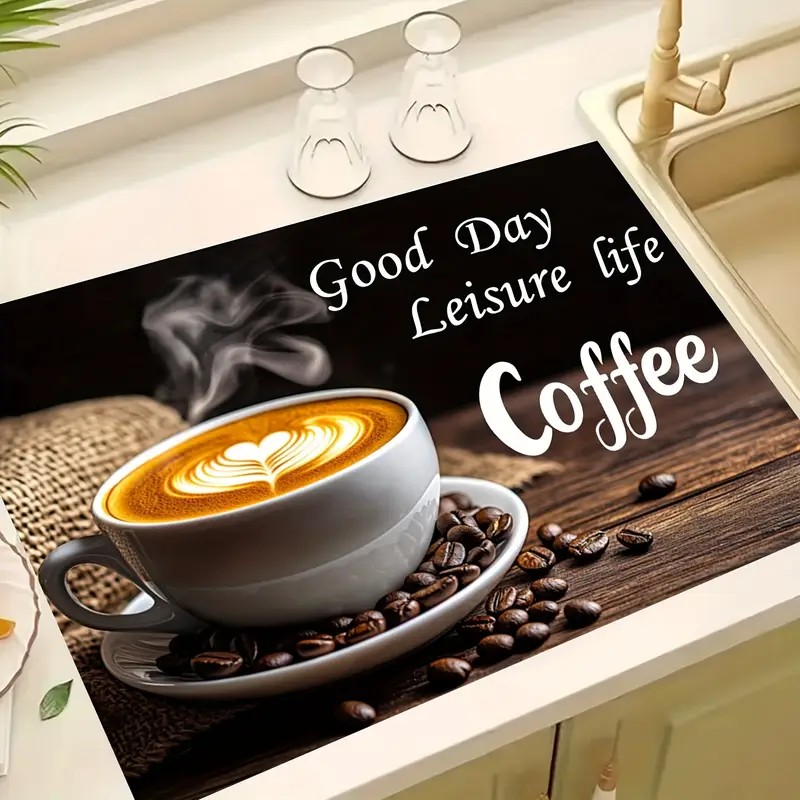 Bar Mat Rubber - Klassische Kaffee-Design-Geschirrtrocknungsmatte aus weichem Gummi, rutschfest,