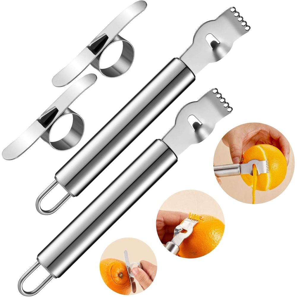 Peeler Channel Knife - 4-teiliges Edelstahl-Zitronenschaber- und Schäler-Set für Zitrusfrüchte,