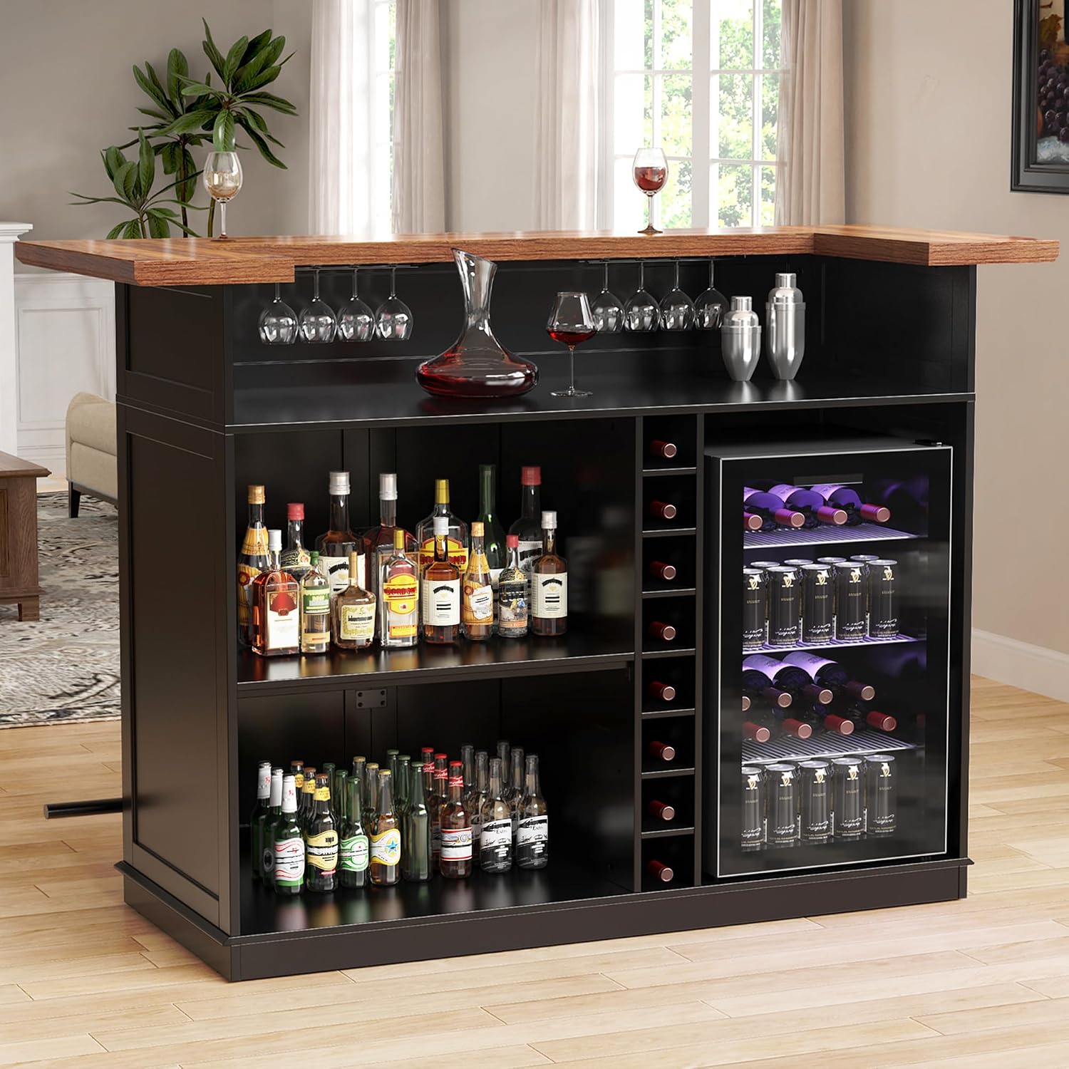 Home Bar And Fridge - U-förmiger Barschrank mit Kühlfach, Weinlagerung, Gläserhalter