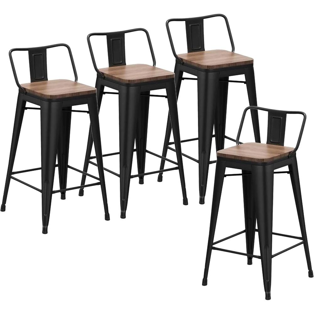 Home Bar Stools - 24-Zoll-Barhocker-Set, 4 industrielle Metall-Barhocker in Thekenhöhe