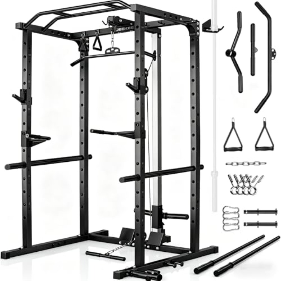 Home Bar And Gym - Heimfitness-Kraftstation mit Latzugstange, schwarzem Stahl, 2000LBS