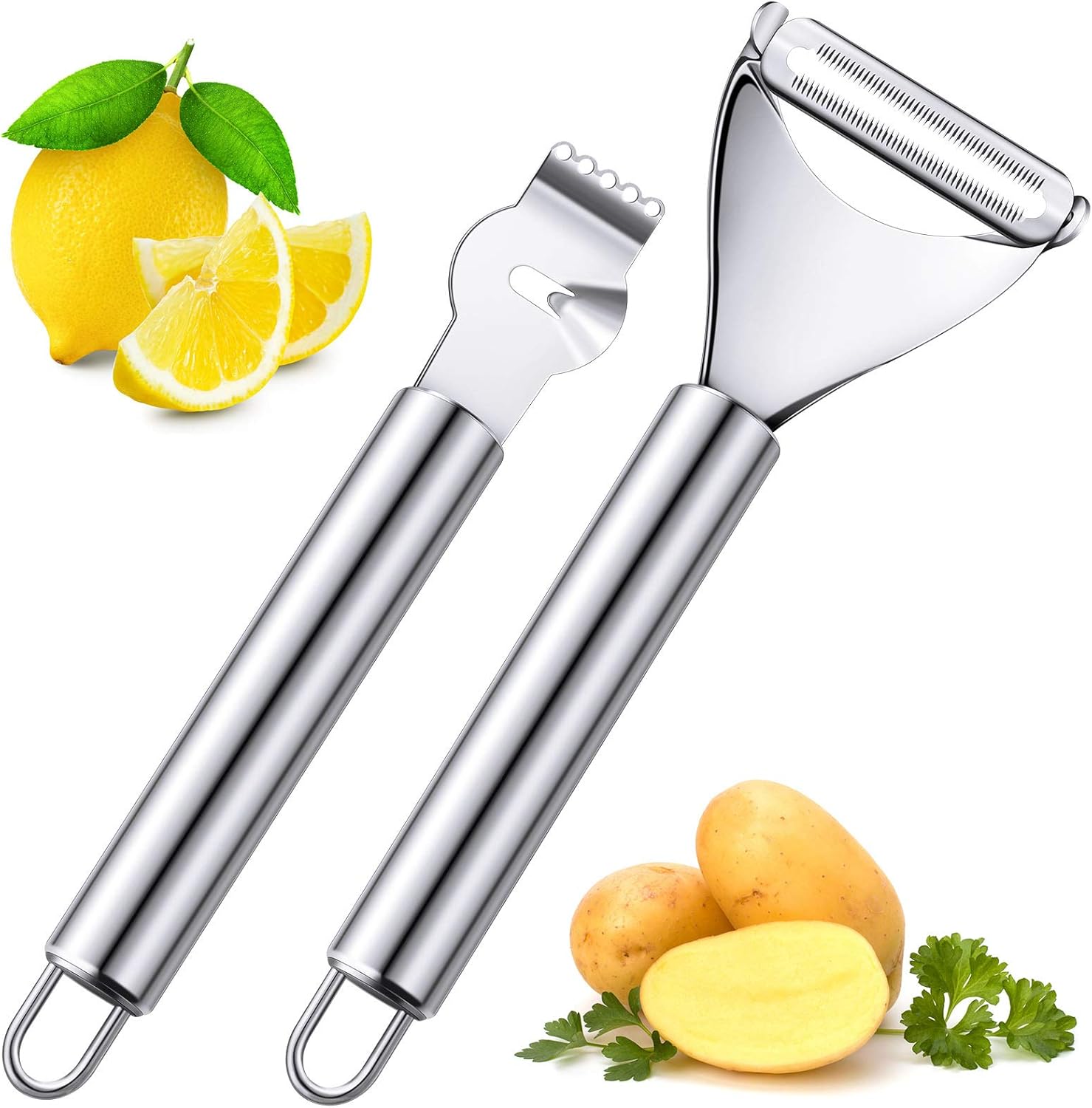 Peeler Channel Knife - 2-teiliger Edelstahl-Zitronenschäler mit Kanalmesser und Orangen-Zitronenschäler